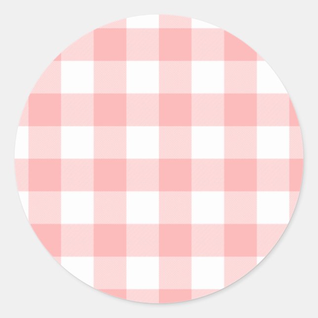 Pink Gingham Classic Round Sticker (Front)