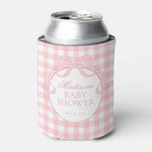 Pink Gingham Coquette Bow Baby Shower Favor Can Cooler
