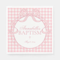 Pink Gingham Coquette Bow Baptism Table Decor