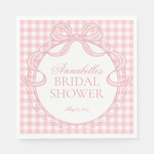 Pink Gingham Coquette Bow Bridal Shower Dessert Napkin