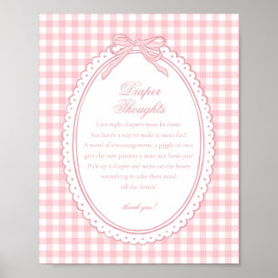 Pink Gingham Coquette Bow Diaper Thoughts Baby Poster