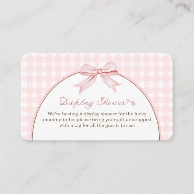 Pink Gingham Coquette Bow Display Shower Enclosure Card (Front)