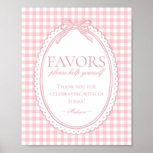 Pink Gingham Coquette Bow Favours Sign