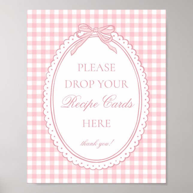 Pink Gingham Coquette Bow Share a Recipe Poster (Front)