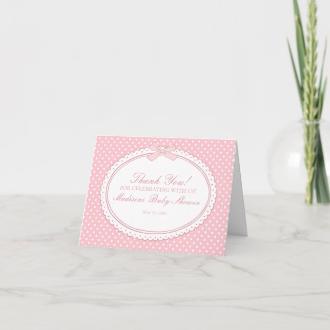 Pink Gingham Coquette Bow Thank You Card  (Front)