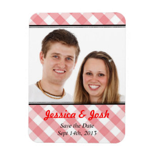 Pink gingham country rustic wedding save the date magnet