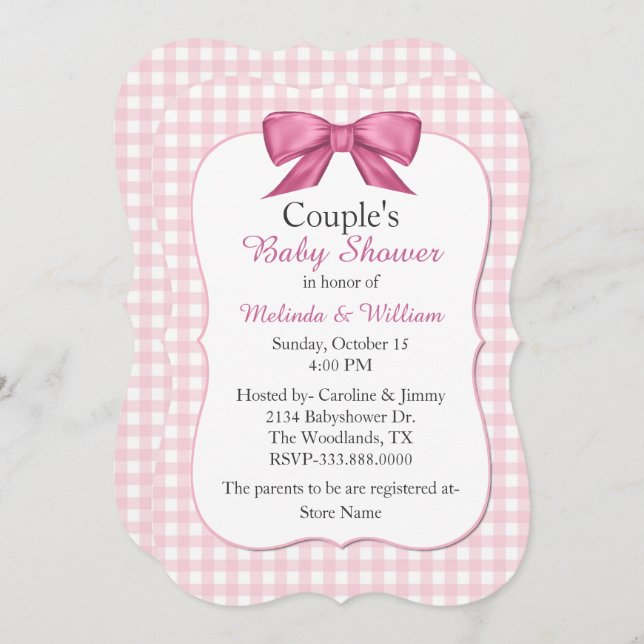 Pink Gingham Couple's Baby Shower Invitation (Front/Back)