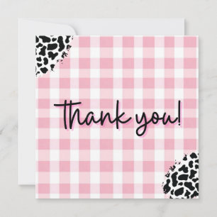 Pink Gingham Cow Print Thank You Card for Birthday
