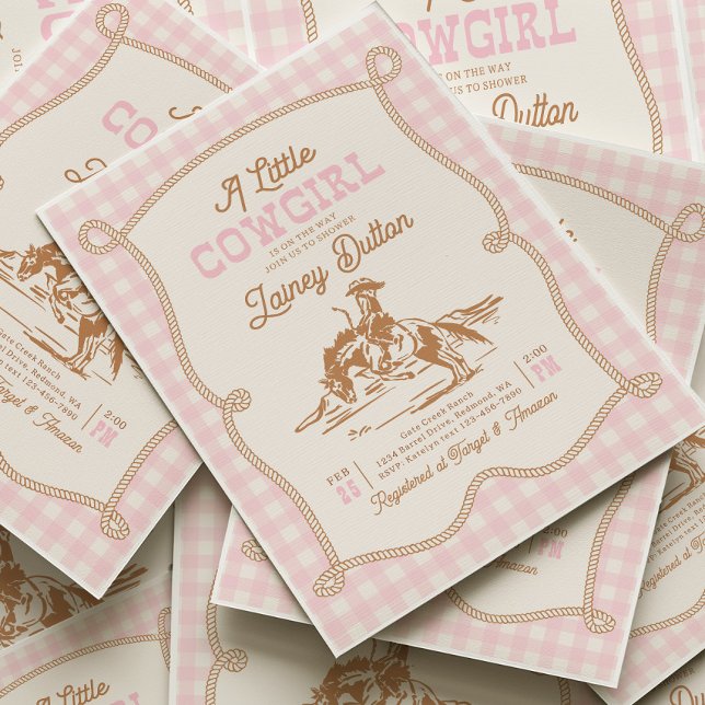 Pink Gingham Cowgirl Baby Shower Invitation (Creator Uploaded)