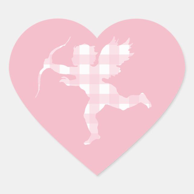 Pink Gingham Cupid Heart Sticker (Front)
