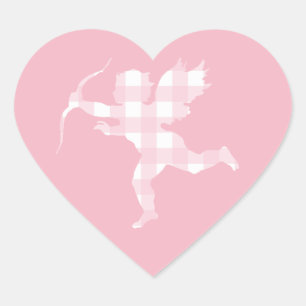 Pink Gingham Cupid Heart Sticker