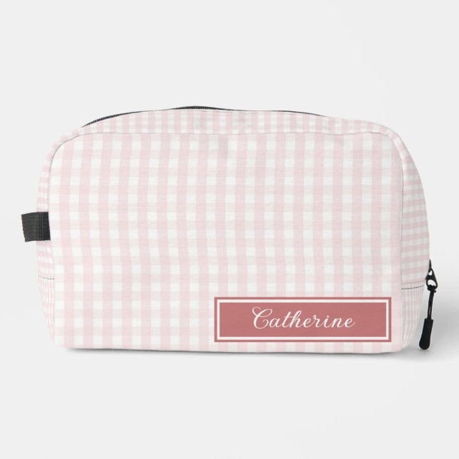 Pink Gingham Cute Plaid Cosmetic Pretty Dopp Kit (Front)