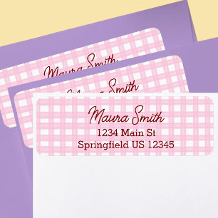 Pink Gingham cute return address Label