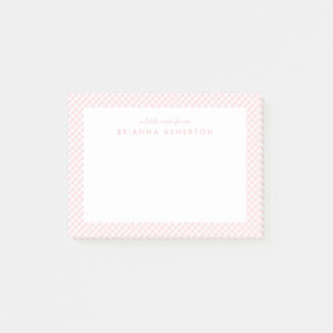 Pink gingham cute sweet personalised post-it notes