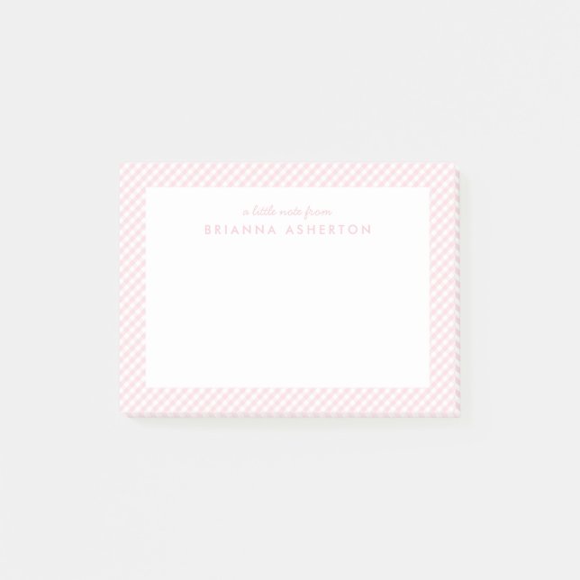 Pink gingham cute sweet personalised post-it notes (Front)