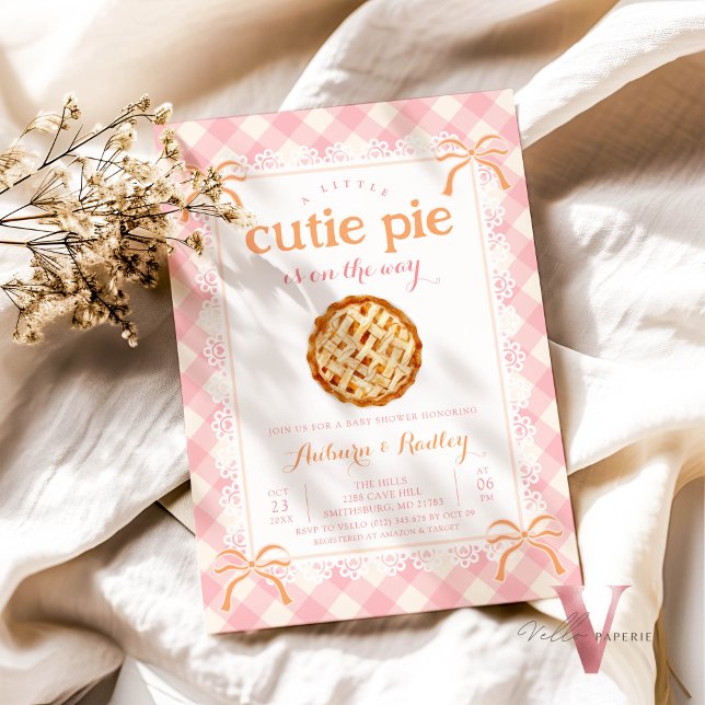 Pink Gingham Cutie Pie ANY AGE Baby Shower Invitation (Creator Uploaded)