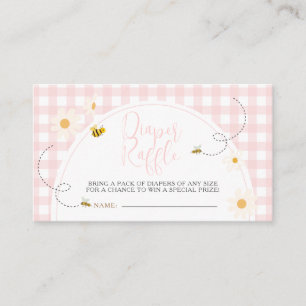 Pink Gingham Daisy Bee Baby Shower Diaper Raffle Enclosure Card