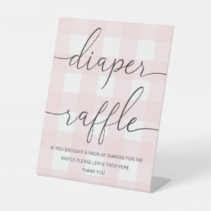 Pink Gingham Diaper Raffle Pedestal Sign