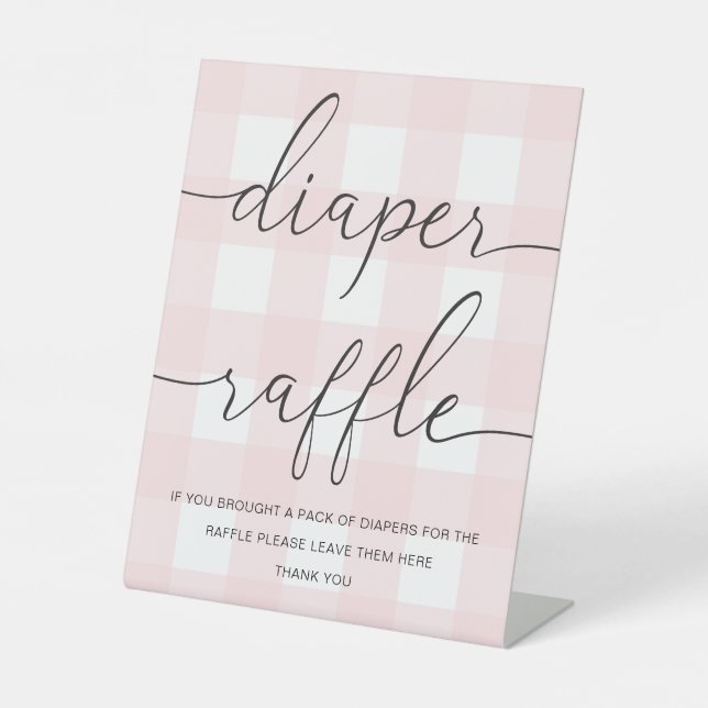 Pink Gingham Diaper Raffle Pedestal Sign (Front)