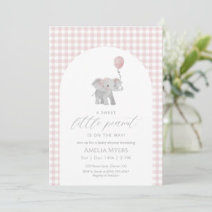 Pink Gingham Elephant Baby Shower Girl Invitation