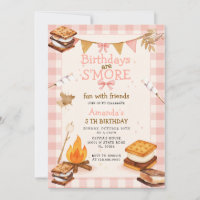Pink Gingham Fall Camping Bonfire Smores