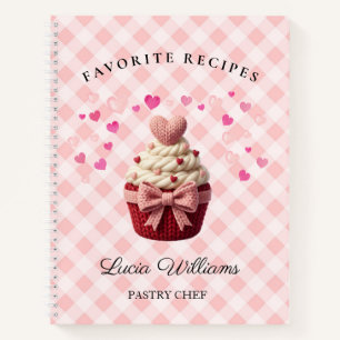 Pink Gingham Faux Crochet Cupcake Bakery  Notebook