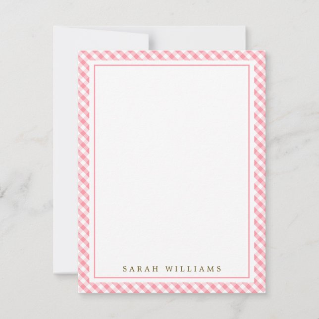 Pink Gingham Flat Thank You Notes Invitation (Front)