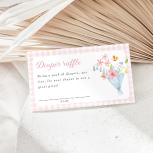 Pink Gingham Floral Bouquet Diaper raffle Enclosure Card