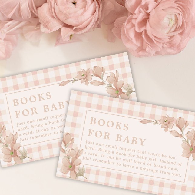 Pink Gingham Floral Girl Baby Shower Baby Books Enclosure Card (Creator Uploaded)