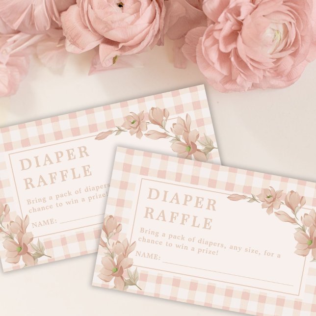 Pink Gingham Floral Girl Baby Shower Diaper Raffle Enclosure Card (Creator Uploaded)