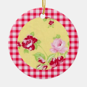 Pink Gingham Floral Ornament