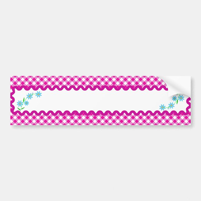 Pink Gingham & Flowers  Background Bumper Sticker (Front)