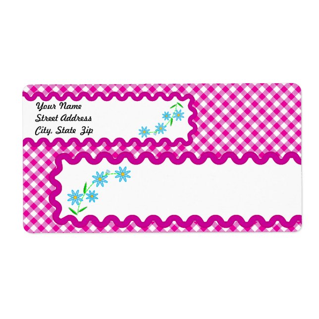 Pink Gingham & Flowers  Background Shipping Label (Front)