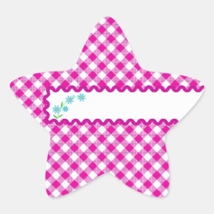 Pink Gingham & Flowers Background Star Sticker