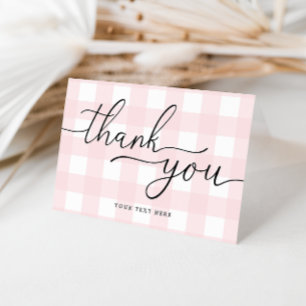 Pink Gingham Folded Thank You Card