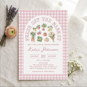 Pink Gingham Fresh off the Market Bridal Shower Invitation
