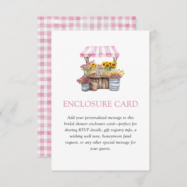 Pink Gingham Fresh Off The Market Enclosure Card (Front/Back)