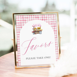 Pink Gingham Fresh Off The Market Favours Sign