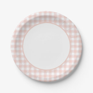 Pink Gingham Girl Baby Shower Paper Plate