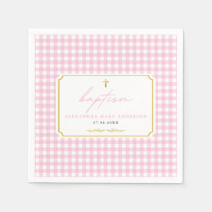 Pink Gingham Girl Baptism Minimalist Elegant Touch Napkin