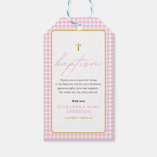 Pink Gingham Girl Baptism – Thank You for Coming Gift Tags