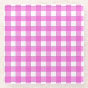 Pink gingham glass coaster