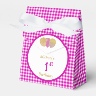 Pink Gingham Glitter Balloons Custom 3 Photos  Favour Box