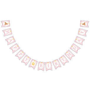 Pink Gingham Golden Doodle Birthday Bunting