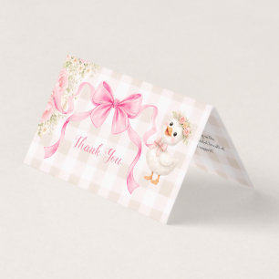 Pink Gingham Goose Baby Shower Folded Thank You