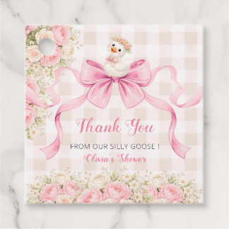 Pink Gingham Goose Baby Shower Thank You Favour Tags