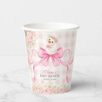 Pink Gingham Goose floral Girl Baby Shower Paper Cups