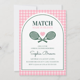 Pink Gingham Green Arch Tennis Bridal Shower Invitation