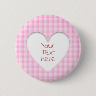 Pink Gingham Heart 6 Cm Round Badge