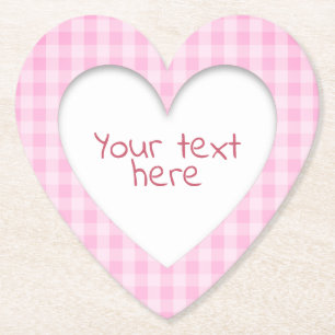 Pink Gingham Heart Paper Coaster
